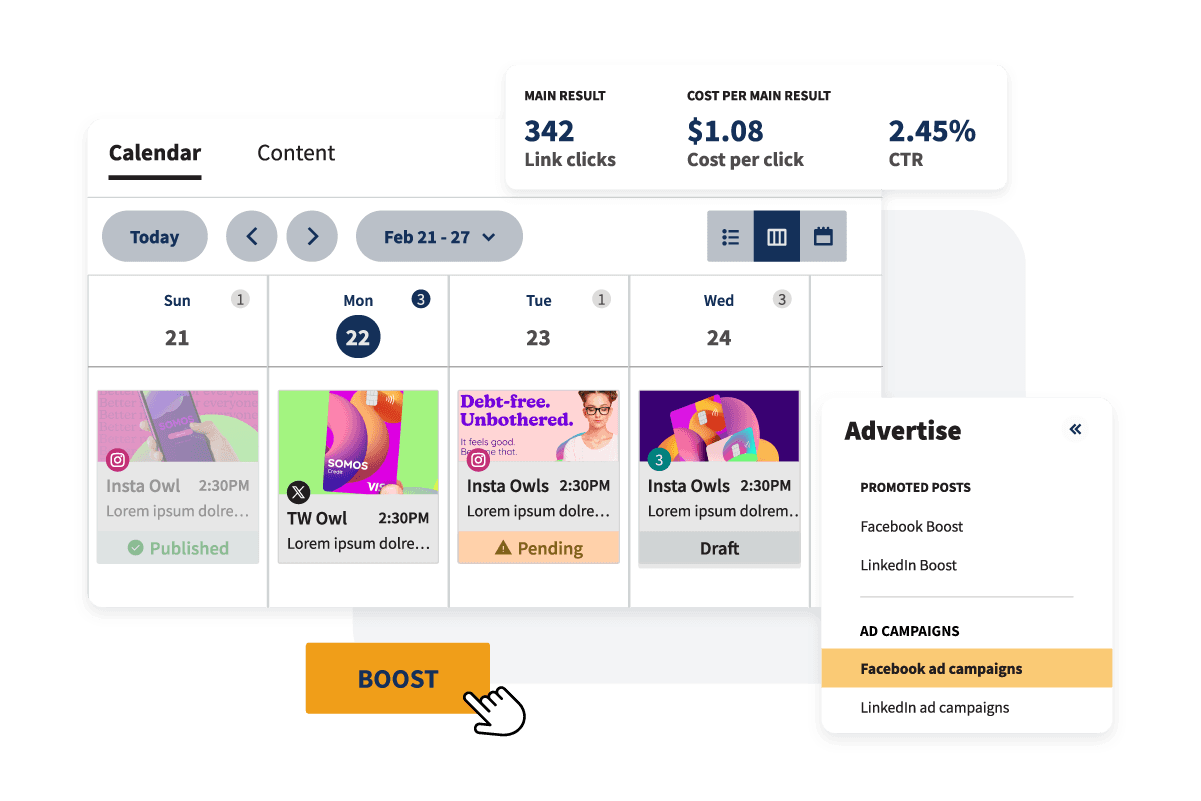 Hootsuite dashboard with paid advertising scheduling